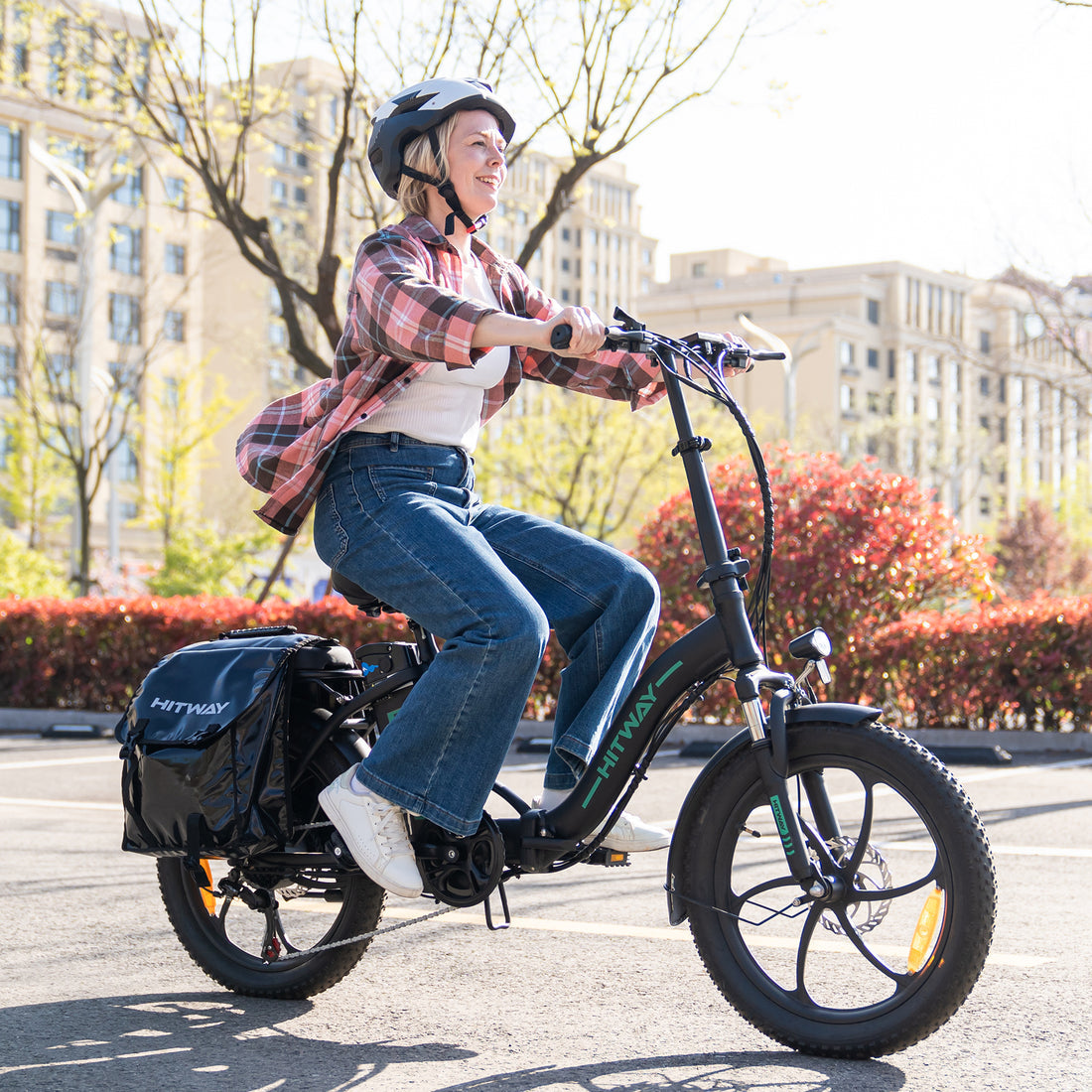 Hitway BK6S 2025 Version 250W 20" Fat Tire Foldable Electric Bike 36V 12Ah Battery Step-Through Cruiser
