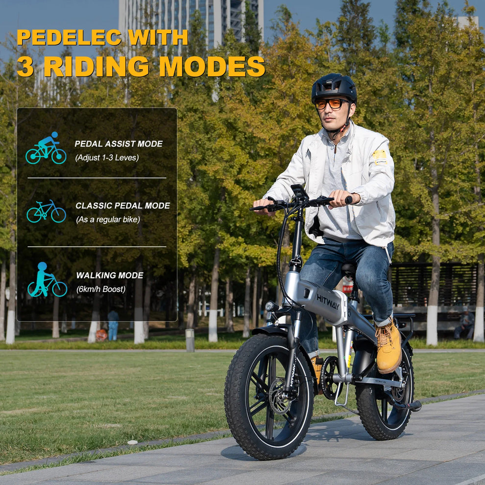 Hitway BK36 2025 Version 250W 20" Fat Tire Foldable Electric Bike 48V 10.4Ah Battery All-Terrain City Explorer