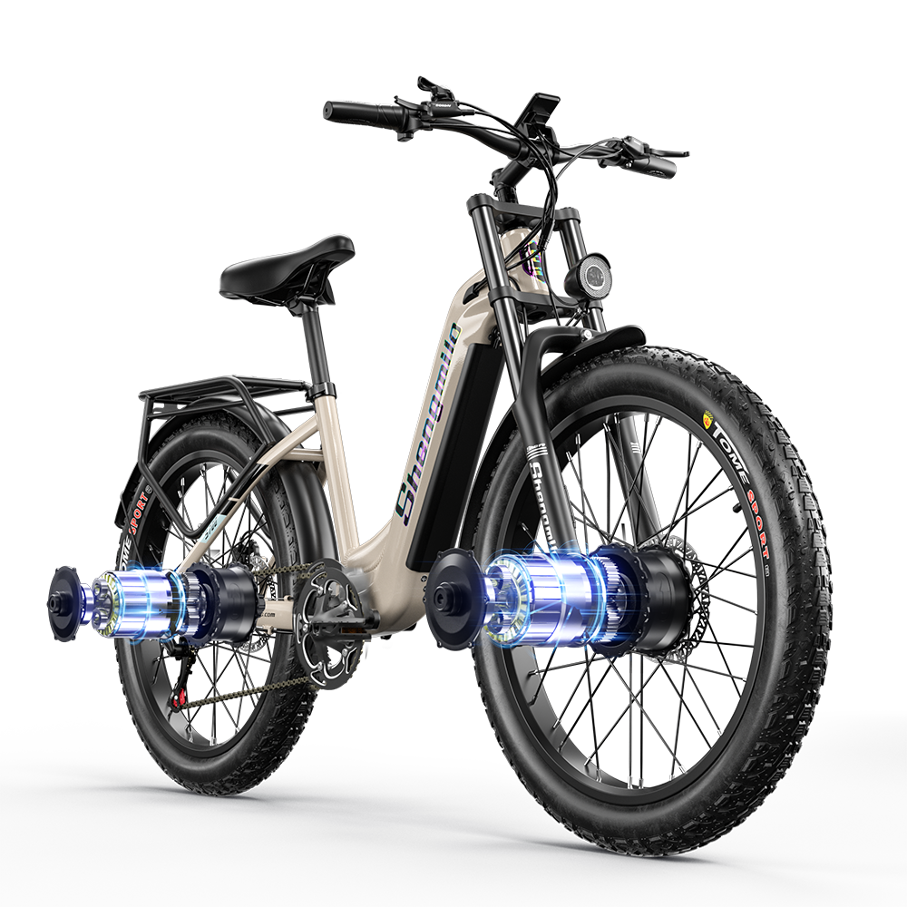 SHENGMILO S700 26" Step-Thru Fat Tire Electric City Bike 1000W*2 Dual Motor 48V 17.5Ah Battery