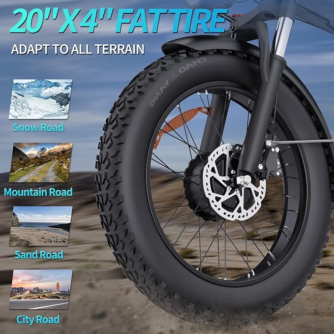 RIDSTAR H20 1000W Fat Tire Foldable Electric Bike – 48V 15Ah Battery, 35-80km Range, Dual Disc Brakes, Full Suspension