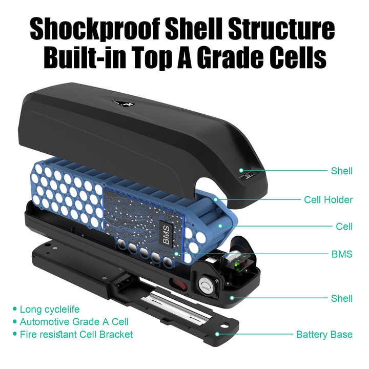 Hailong Down Tube E-Bike Battery β 36V / 48V / 52V (17.5Ah-24Ah) β Standard, LG & Samsung Cells