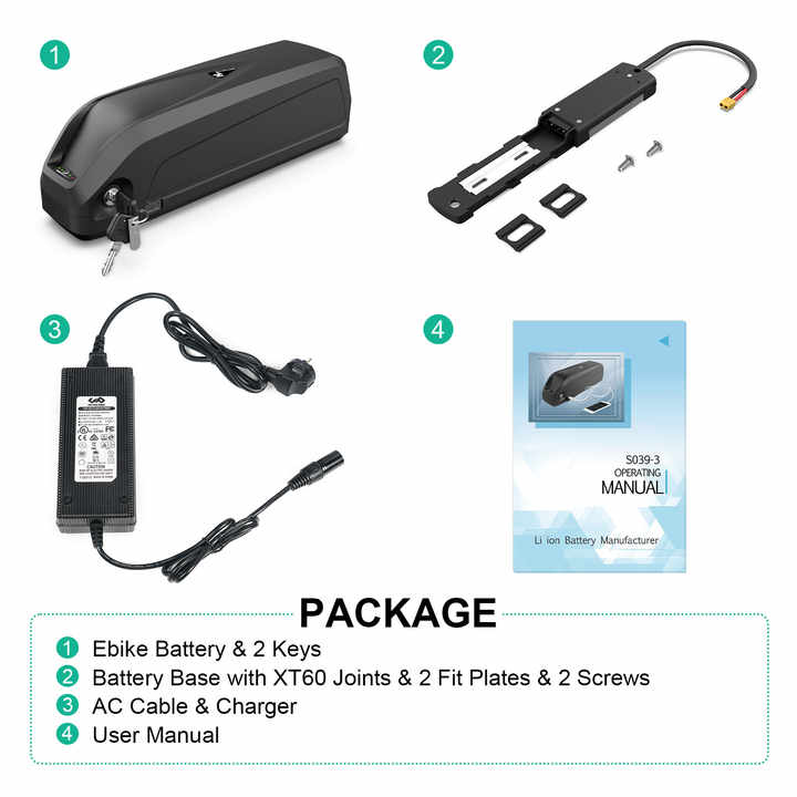 Hailong Down Tube E-Bike Battery β 36V / 48V / 52V (17.5Ah-24Ah) β Standard, LG & Samsung Cells