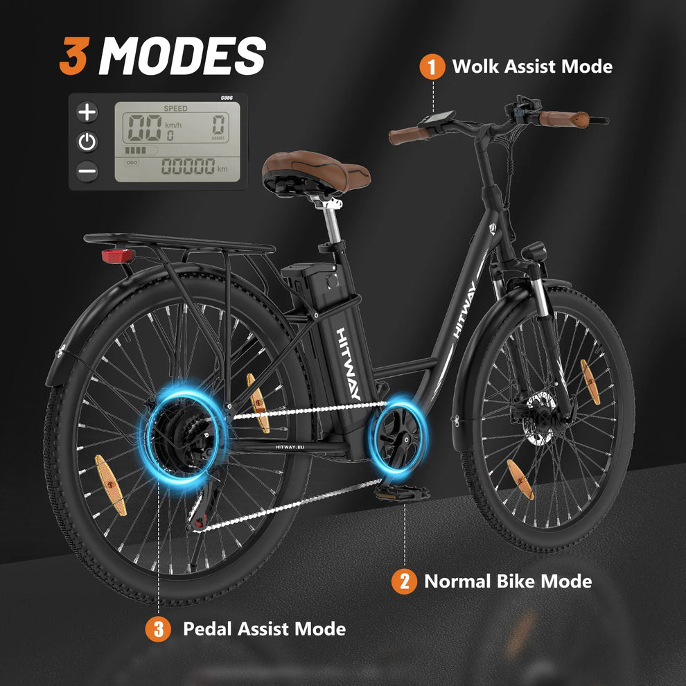 Hitway BK31 2025 Version 250W 28" Step-Through City Electric Bike 36V 13Ah Battery Classic Urban Ride