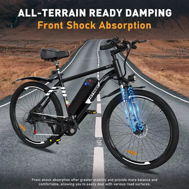Hitway BK15 2025 Version 250W 26" Electric Mountain Bike 36V 12Ah Battery Front Suspension Spoked Wheels