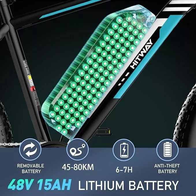 Hitway BK15 4.0 2025 Version 250W 26" Fat Tire Electric Mountain Bike 48V 15Ah Battery Rugged Terrain E-Bike