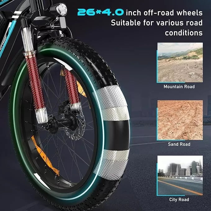 Hitway BK15 4.0 2025 Version 250W 26" Fat Tire Electric Mountain Bike 48V 15Ah Battery Rugged Terrain E-Bike