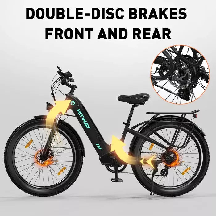 Hitway BK16 2025 Version 250W 26" Fat Tire City Cruiser E-Bike 48V 18Ah Battery Step-Through Comfort Ride