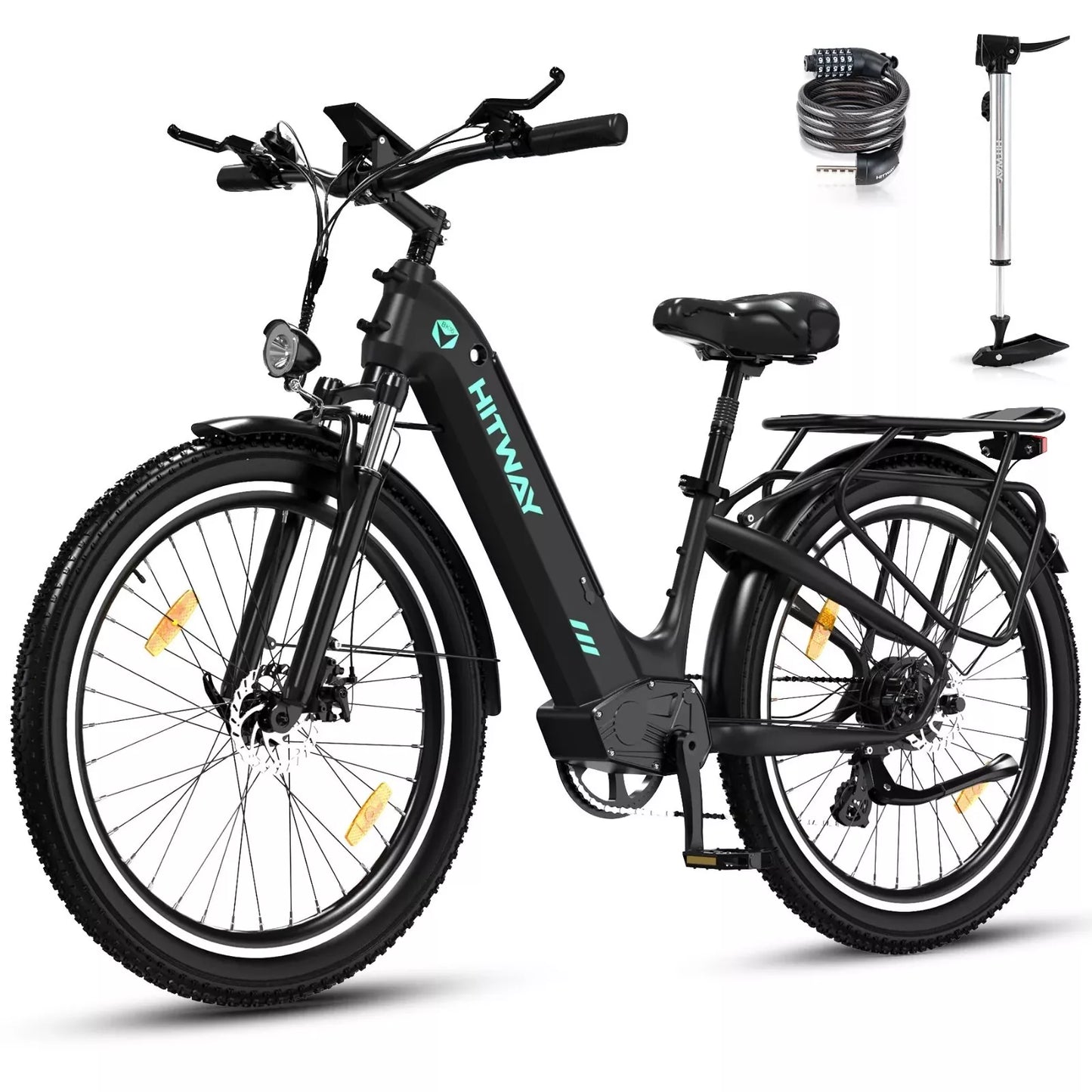Hitway BK16 2025 Version 250W 26" Fat Tire City Cruiser E-Bike 48V 18Ah Battery Step-Through Comfort Ride