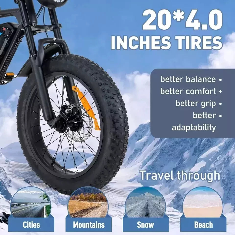 Hitway BK29 2025 Version 250W 20" Fat Tire Electric Moped Style E-Bike 48V 15Ah Battery Retro Urban Cruiser