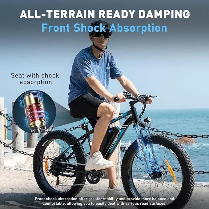 Hitway BK15 4.0 2025 Version 250W 26" Fat Tire Electric Mountain Bike 48V 15Ah Battery Rugged Terrain E-Bike