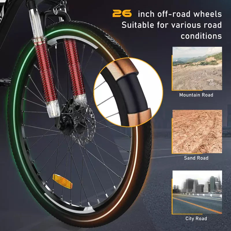 Hitway BK15 2025 Version 250W 26" Electric Mountain Bike 36V 12Ah Battery Front Suspension Spoked Wheels