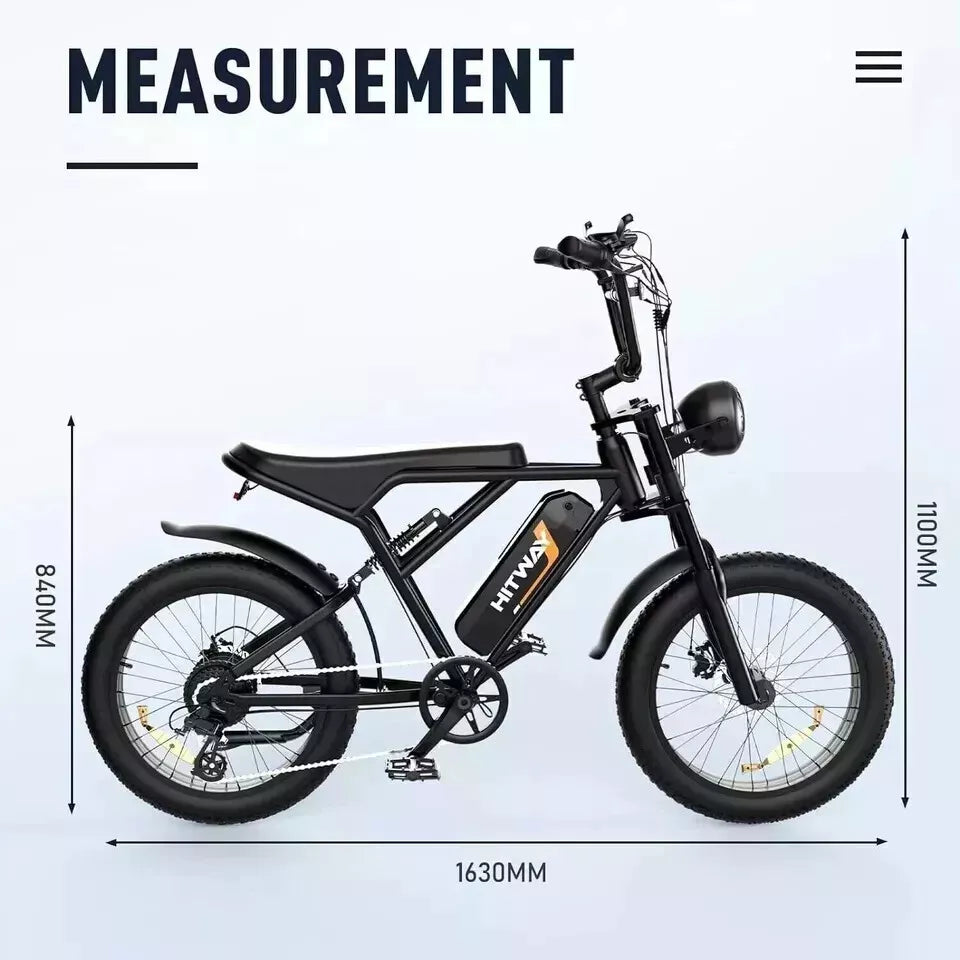 Hitway BK29 2025 Version 250W 20" Fat Tire Electric Moped Style E-Bike 48V 15Ah Battery Retro Urban Cruiser