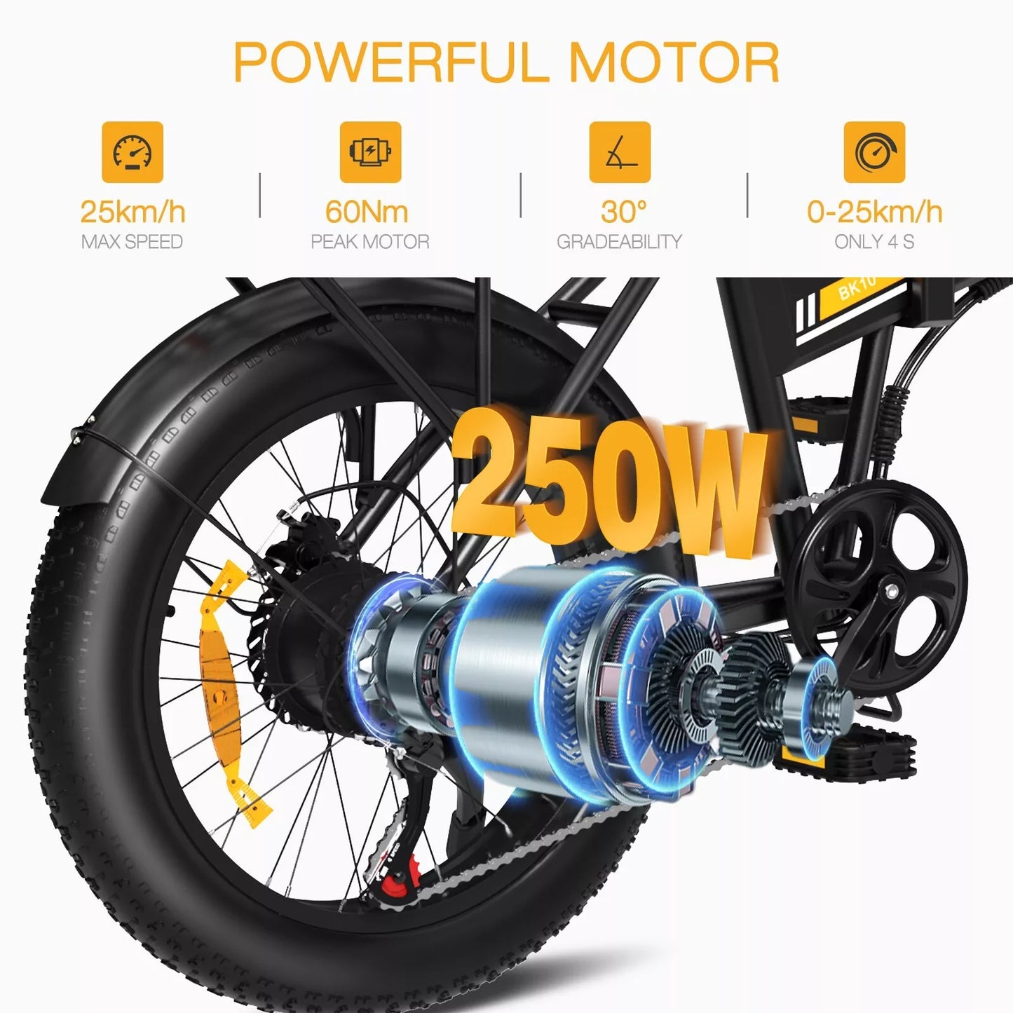 Hitway BK10SP 2025 Version 250W 20" Fat Tire Foldable Electric Bike 48V 13Ah Battery Enhanced Range Off-Road Ride