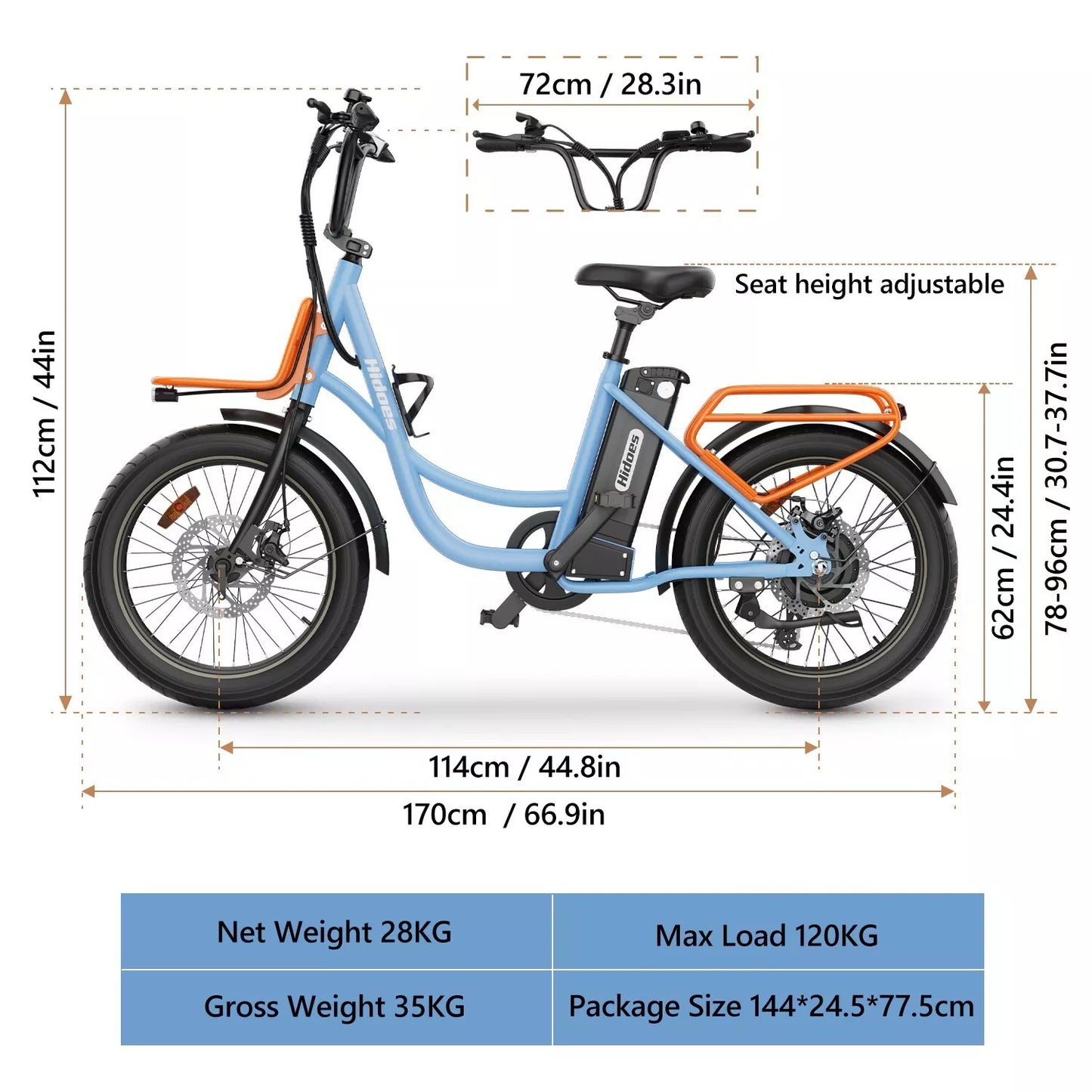Hidoes C6 Fat Tire E-Bike – 250W Motor, 36V Battery, 24KMH, 40KM Range