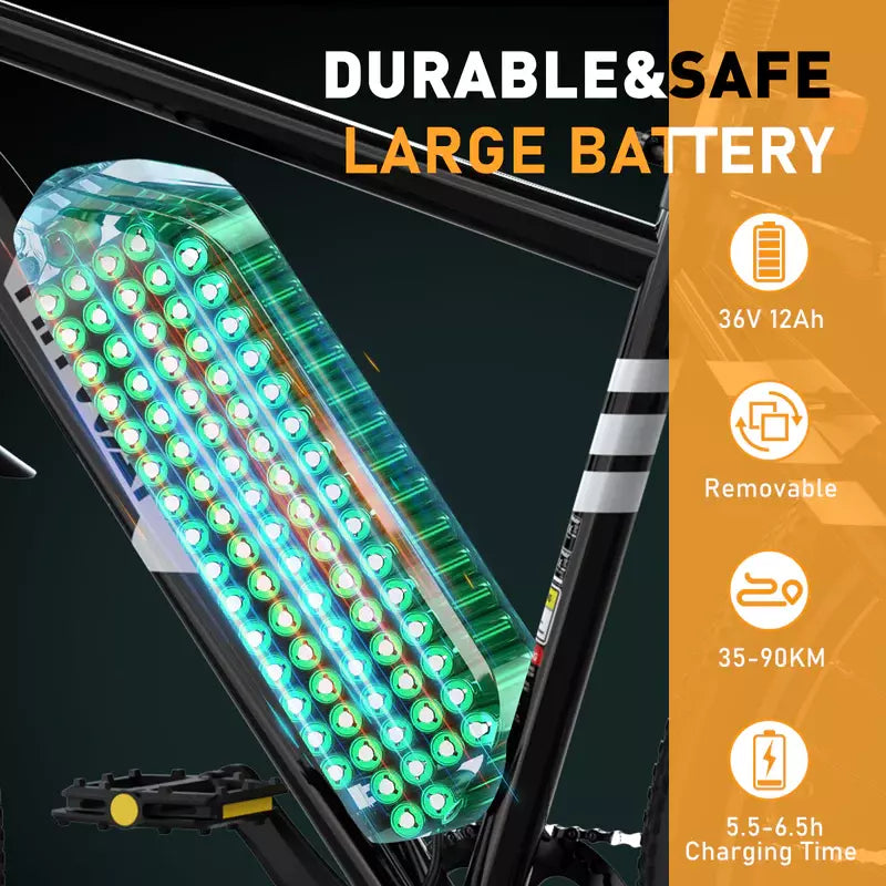 Hitway BK15 2025 Version 250W 26" Electric Mountain Bike 36V 12Ah Battery Front Suspension Spoked Wheels