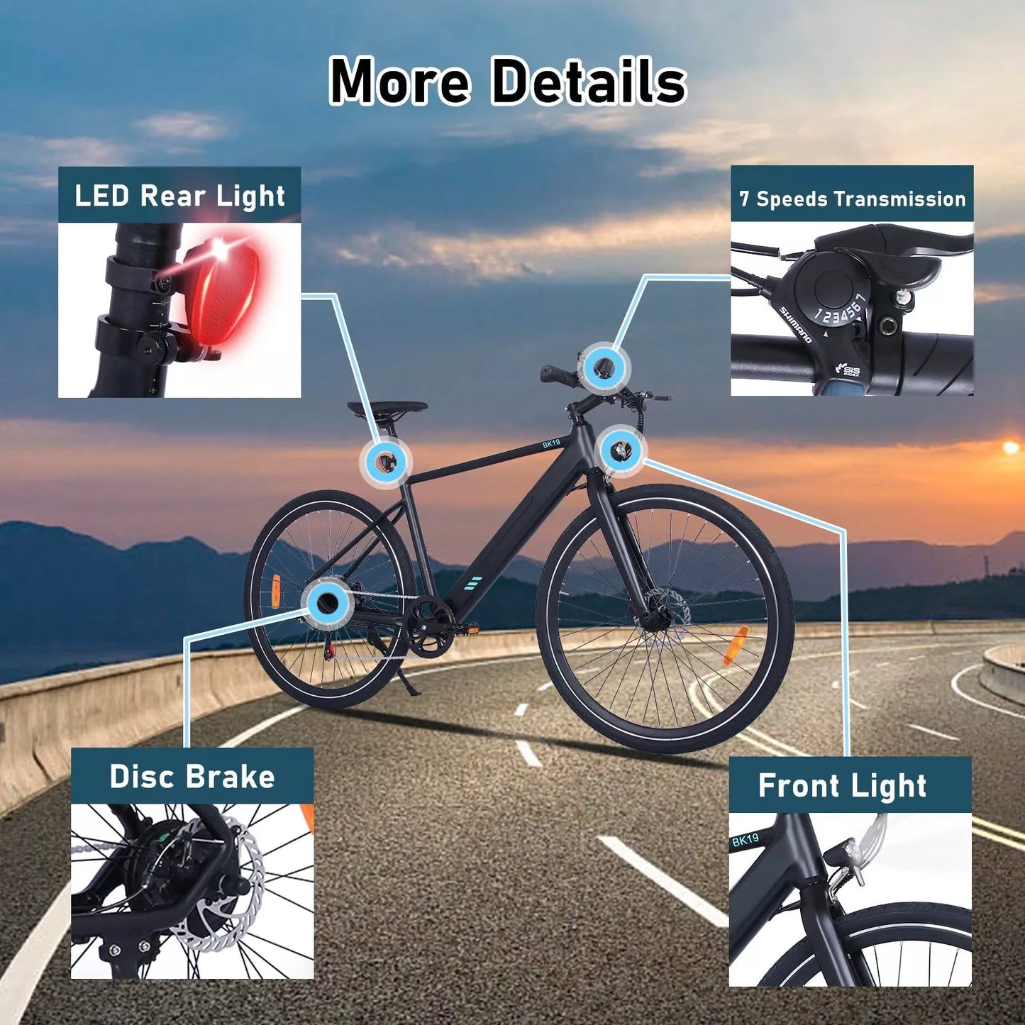 Hitway BK19 2025 Version 250W 700C Road Electric Bike 36V 12Ah Battery Lightweight Commuter E-Bike