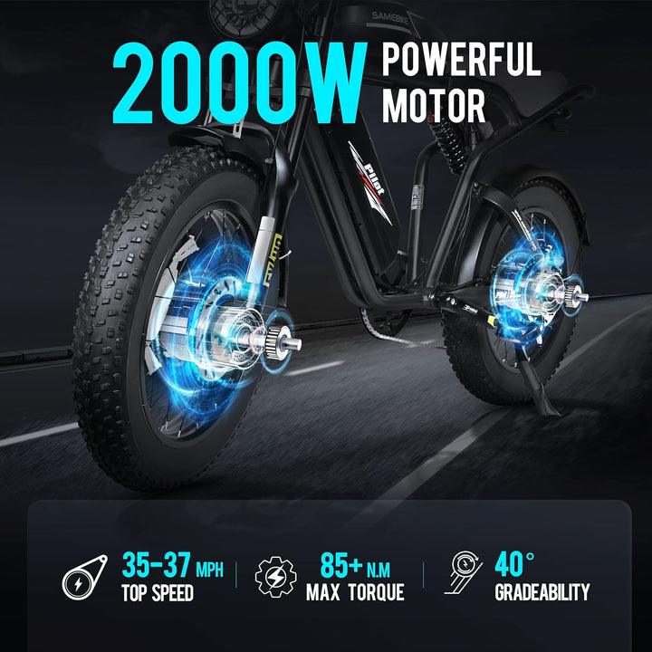 SAMEBIKE M20-III 20-Inch 2000W Fat Tire Electric Bike, 48V 32AH, Hydraulic Brakes