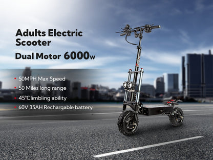 Quickwheel Explorer Folding Electric Scooter – Dual 3000W Motors (6000W Total) 60v 40Ah Samsung Battery, 85km/h Top Speed, 100km Range, High-Performance Adult E-Scooter