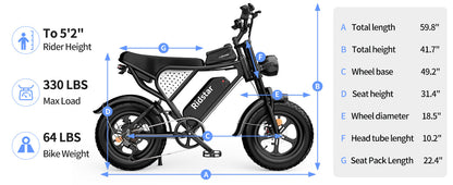 Ridstar Q16 1000W Fat Tire Electric Bicycle