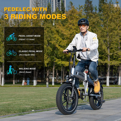 Hitway BK36 2025 Version 250W 20" Fat Tire Foldable Electric Bike 48V 10.4Ah Battery All-Terrain City Explorer