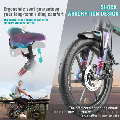 Hitway BK2 2025 Version 250W 16" Foldable Electric Bike 36V 7.8Ah Battery Lightweight Urban Commuter
