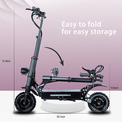 Quickwheel Explorer Folding Electric Scooter – Dual 3000W Motors (6000W Total) 60v 40Ah Samsung Battery, 85km/h Top Speed, 100km Range, High-Performance Adult E-Scooter