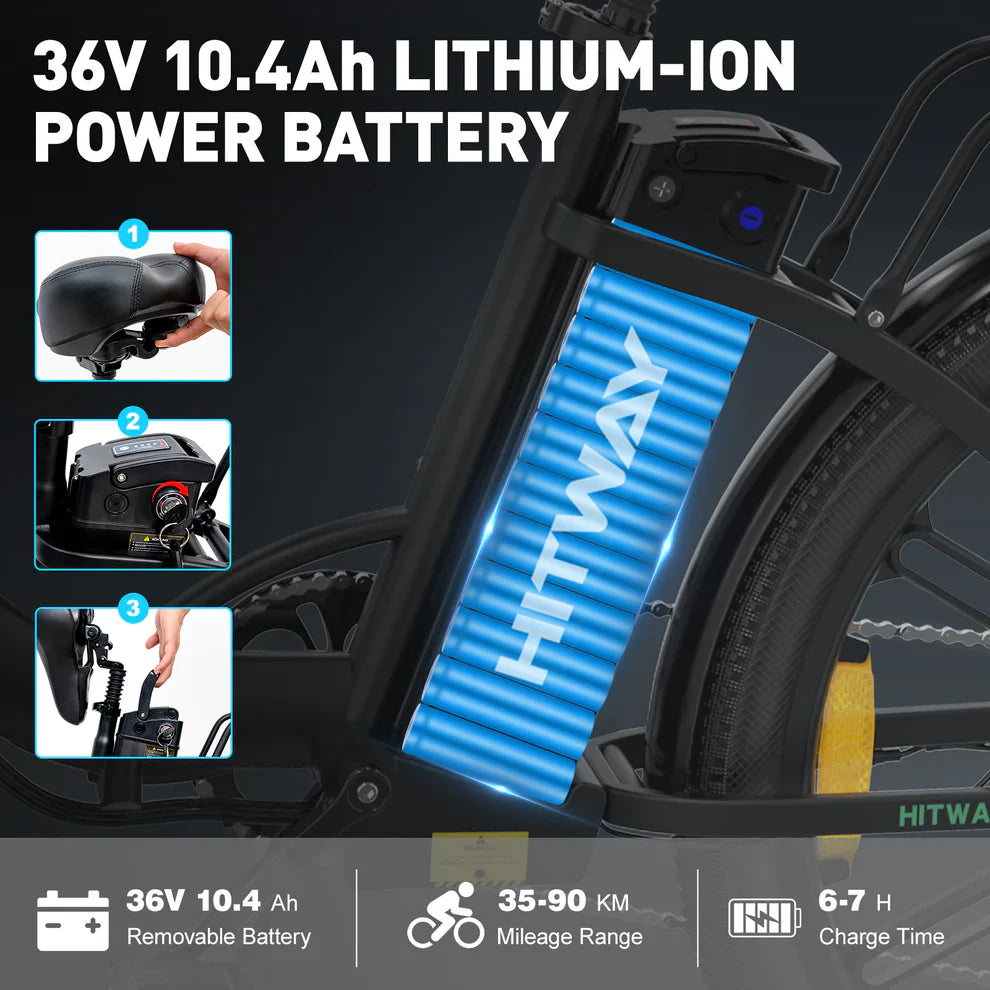 Hitway BK37 2025 Version 250W 26" Step-Through City Electric Bike 36V 10.4Ah Battery Comfortable Urban Cruiser