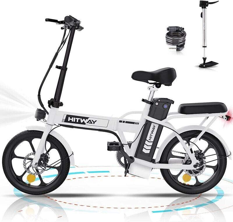 Hitway BK5S 2025 Version 250W 16" Foldable Electric Bike 36V 10.4Ah Battery Long Range Commuter E-Bike