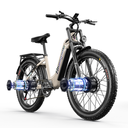 SHENGMILO S700 26" Step-Thru Fat Tire Electric City Bike 1000W*2 Dual Motor 48V 17.5Ah Battery