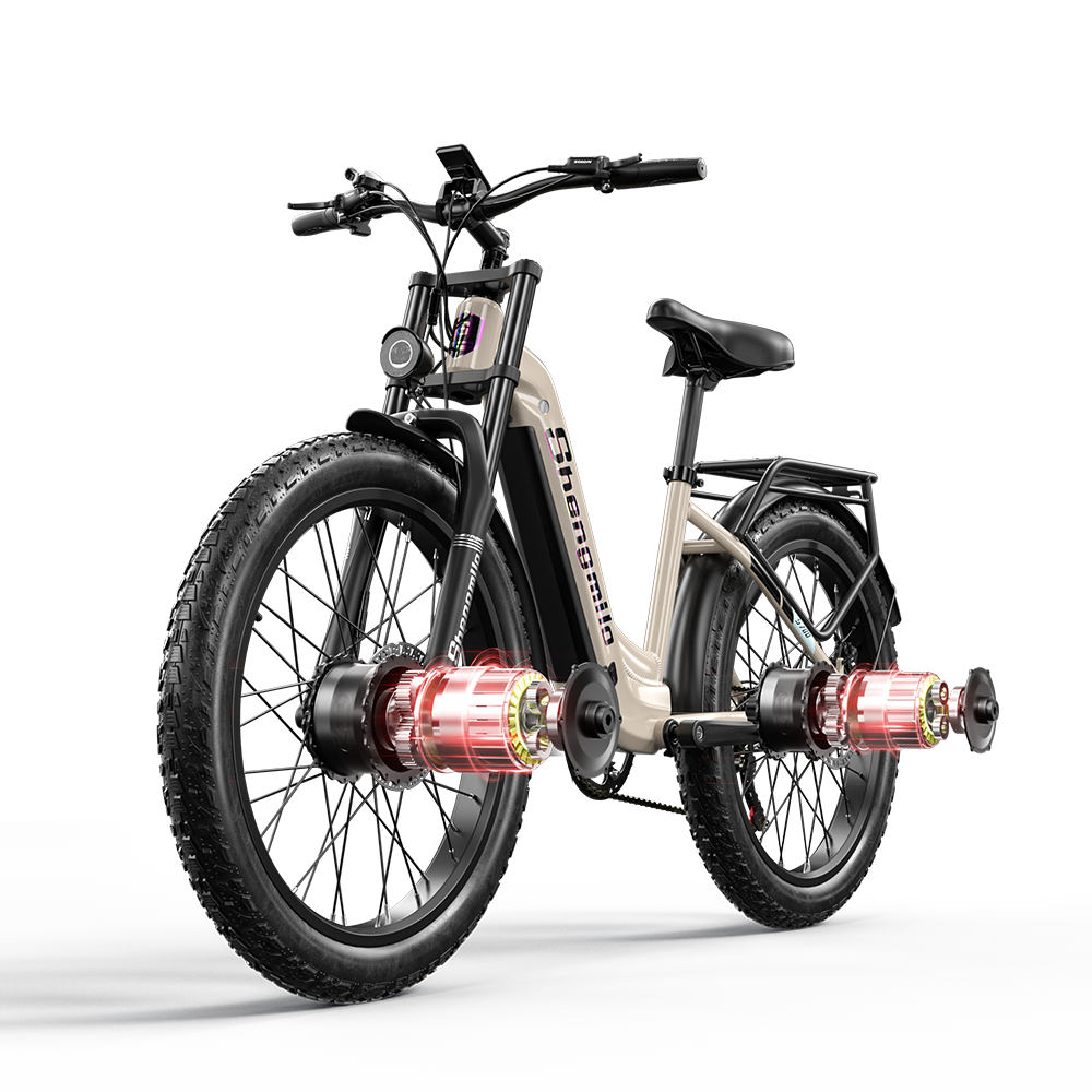 SHENGMILO S700 26" Step-Thru Fat Tire Electric City Bike 1000W*2 Dual Motor 48V 17.5Ah Battery