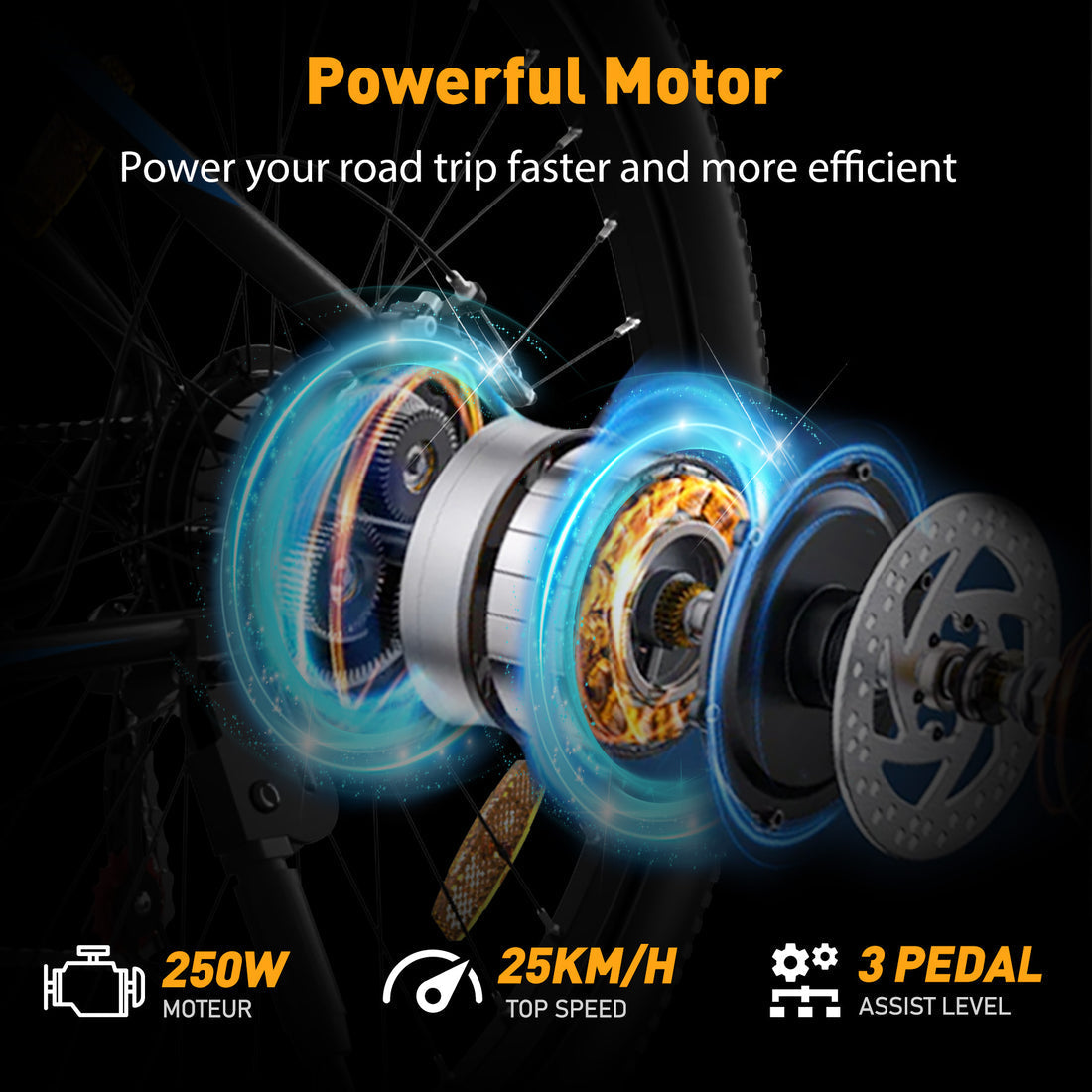 Hitway BK7S 2025 Version 250W 26" Mountain Electric Bike 36V 12Ah Battery Front Suspension Spoked Wheels