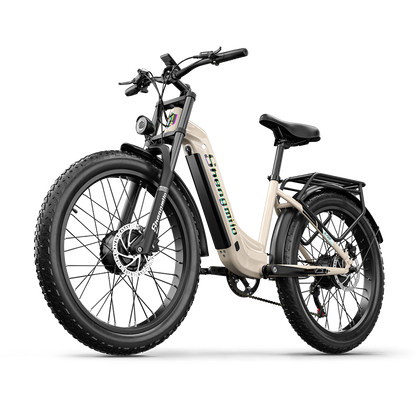 SHENGMILO S700 26" Step-Thru Fat Tire Electric City Bike 1000W*2 Dual Motor 48V 17.5Ah Battery