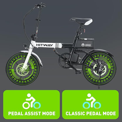 Hitway BK35 2025 Version 250W 16" Foldable Mini Electric Bike 36V 6Ah Battery Lightweight Last-Mile Commuter