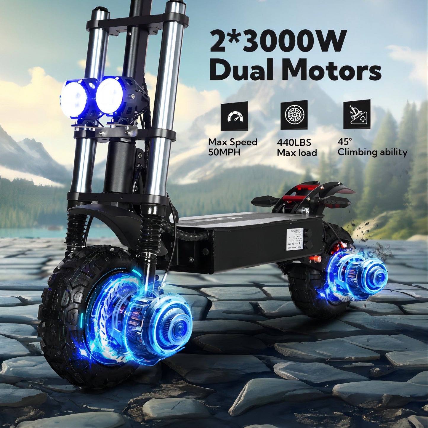 Quickwheel Explorer Folding Electric Scooter – Dual 3000W Motors (6000W Total) 60v 40Ah Samsung Battery, 85km/h Top Speed, 100km Range, High-Performance Adult E-Scooter