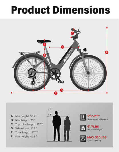 SAMEBIKE RS-A01 Pro-T 26" Pro 36V 15Ah Battery 500W Motor Max Speed 32KM/H Urban Electric Bicycle Best For Commuting And Urban Riding