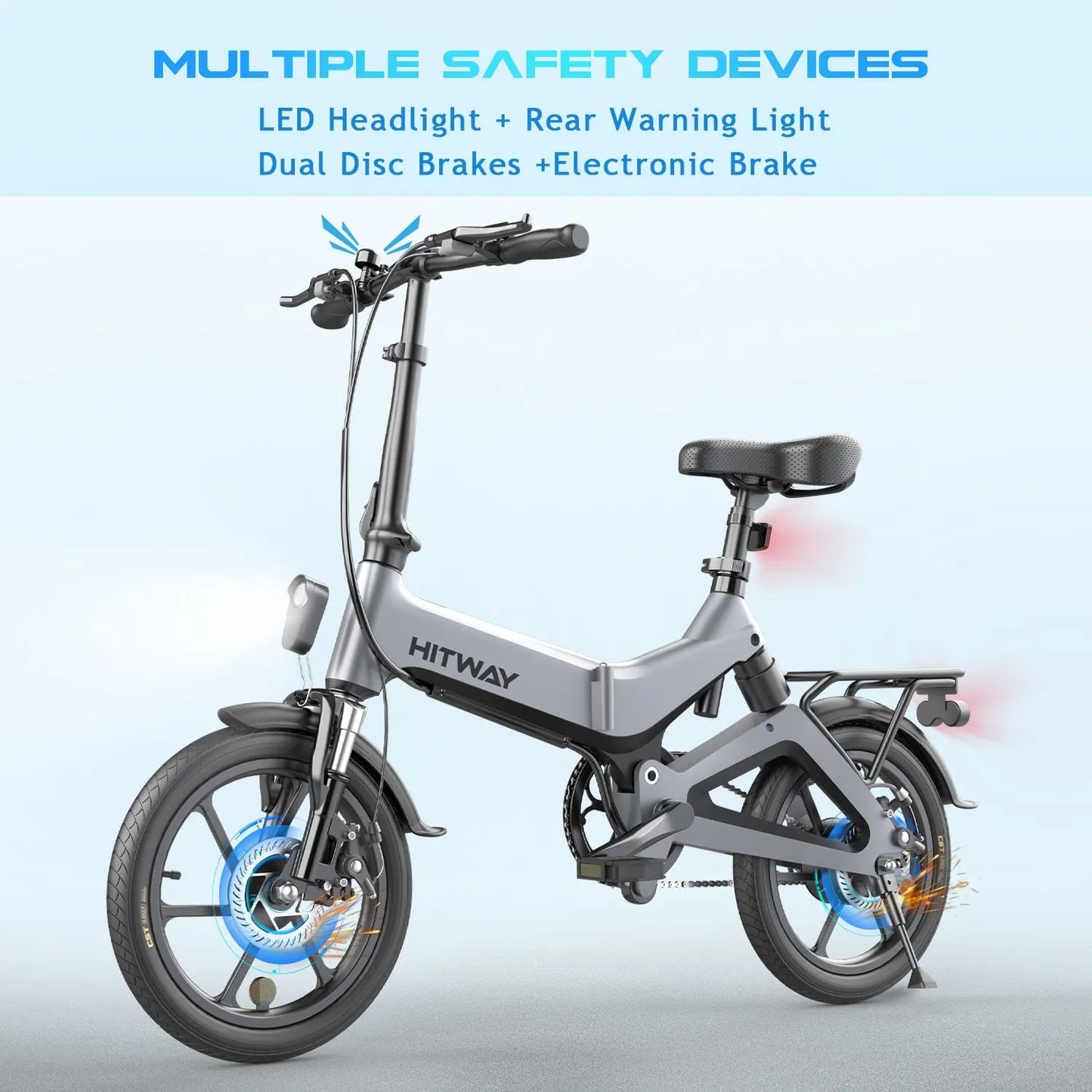 Hitway BK2 2025 Version 250W 16" Foldable Electric Bike 36V 7.8Ah Battery Lightweight Urban Commuter