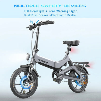 Hitway BK2 2025 Version 250W 16" Foldable Electric Bike 36V 7.8Ah Battery Lightweight Urban Commuter