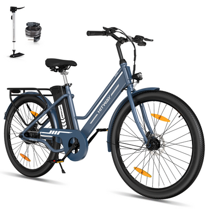Hitway BK8S 2025 Version 250W 26" City Hybrid Electric Bike 36V 8.4Ah Battery Step-Through Frame