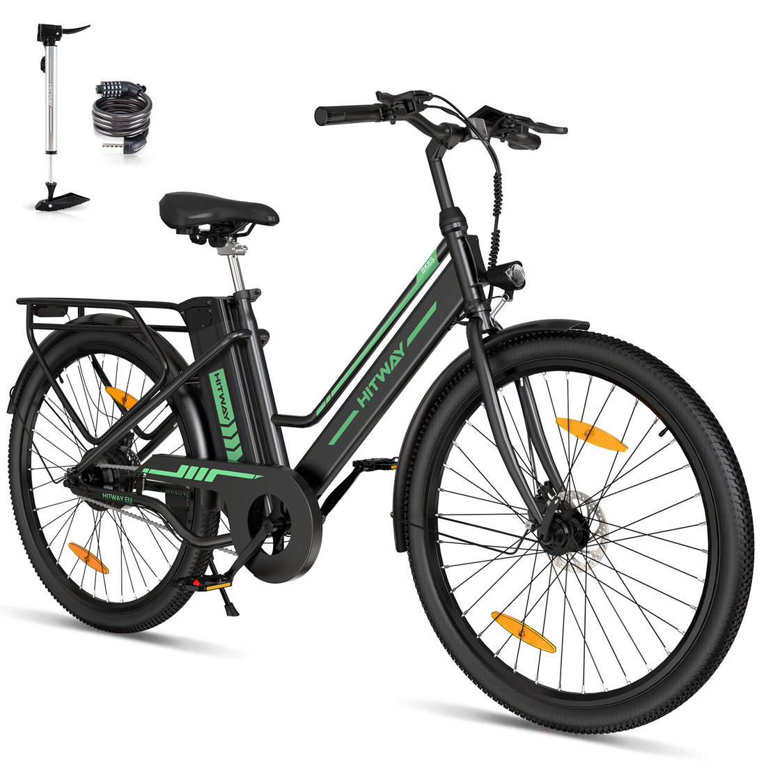 Hitway BK8S 2025 Version 250W 26" City Hybrid Electric Bike 36V 8.4Ah Battery Step-Through Frame