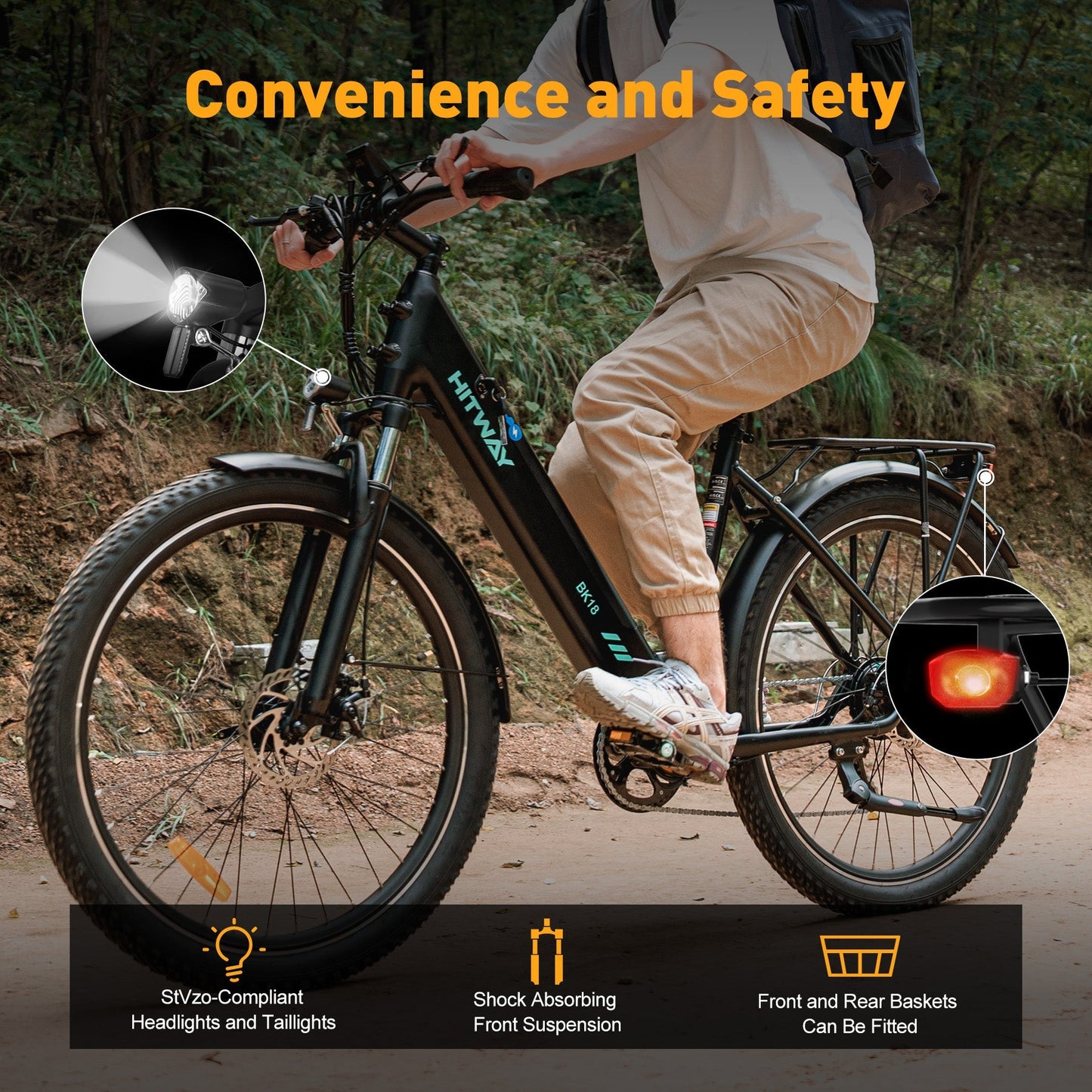 Hitway BK18 2025 Version 250W 27.5" Electric Trekking Bike 36V 12Ah Battery Hybrid Touring E-Bike