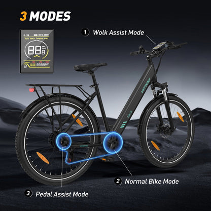 Hitway BK18 2025 Version 250W 27.5" Electric Trekking Bike 36V 12Ah Battery Hybrid Touring E-Bike