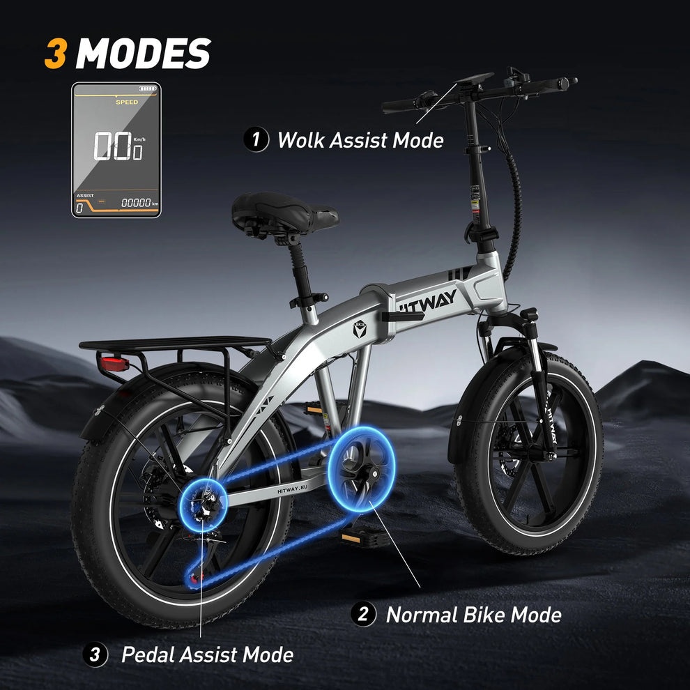 Hitway BK36 2025 Version 250W 20" Fat Tire Foldable Electric Bike 48V 10.4Ah Battery All-Terrain City Explorer