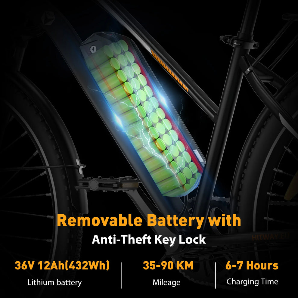 Hitway BK27 2025 Version 250W 28" Trekking Electric Bike 36V 12Ah Battery City Hybrid with Spoked Wheels