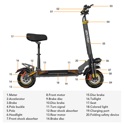 iENYRID ES6 2000W Dual Motor Electric Scooter, 48V 20.8Ah Battery, Off-Road Pneumatic Tires, Top Speed 34Mph, Range 34Miles