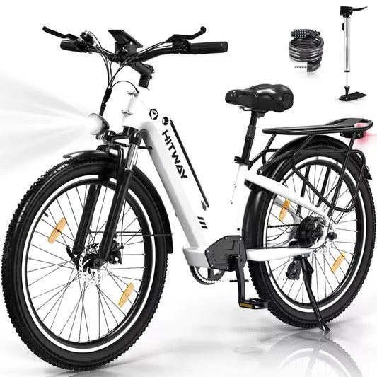 Hitway BK16 2025 Version 250W 26" Fat Tire City Cruiser E-Bike 48V 18Ah Battery Step-Through Comfort Ride
