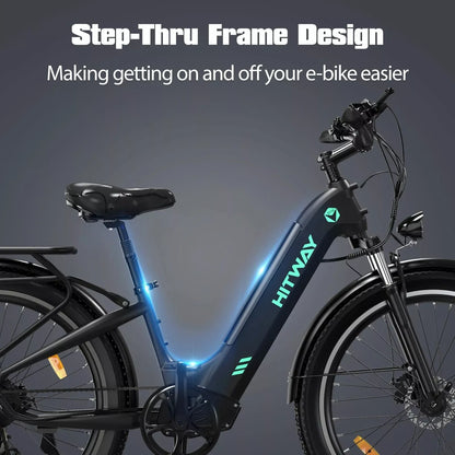 Hitway BK16 2025 Version 250W 26" Fat Tire City Cruiser E-Bike 48V 18Ah Battery Step-Through Comfort Ride