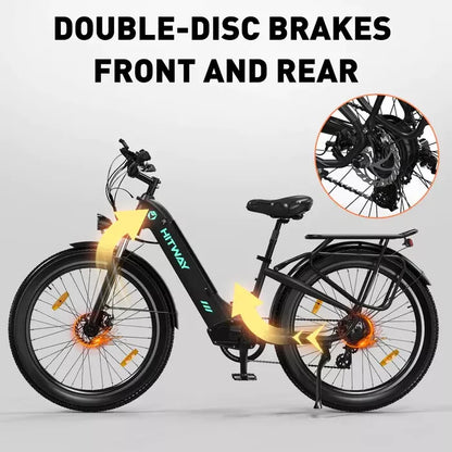 Hitway BK16 2025 Version 250W 26" Fat Tire City Cruiser E-Bike 48V 18Ah Battery Step-Through Comfort Ride