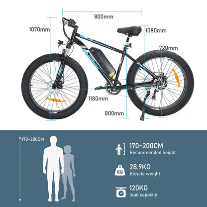 Hitway BK15 4.0 2025 Version 250W 26" Fat Tire Electric Mountain Bike 48V 15Ah Battery Rugged Terrain E-Bike